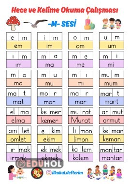 Hece ve Kelime Okuma Çalışması (M Sesi)