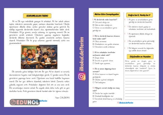 SORUMLULUK FARKI adlı okuduğunu anlama metni