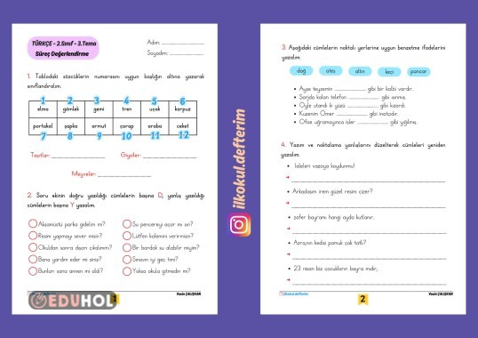 Türkçe 3.Tema Süreç Değerlendirmesi