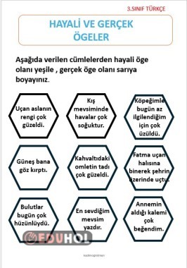 3. SINIF - TÜRKÇE HAYALİ VE GERÇEK ÖGELER