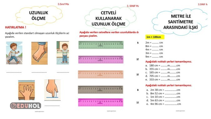 3. SINIF UZUNLUK ÖLÇME METRE İLE SANTİMETRE ARASINDAKİ İLİŞKİ