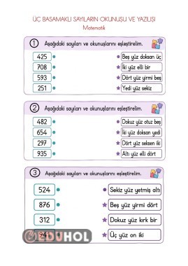 3 Basamaklı Sayıların Okunuşu ve Yazılışı - Eşleştirme