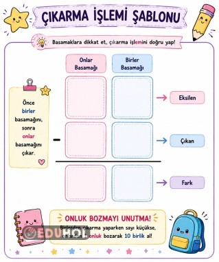 Çıkarma işlemi şablonu(iki basamaklı)