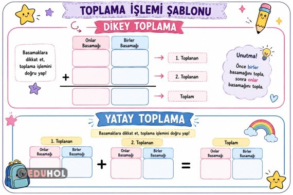 Toplama işlemi şablon (iki basamaklı)