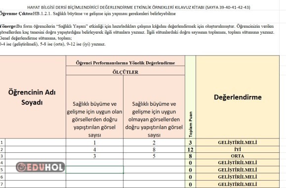 Sağlıkla Büyüyorum Biçimlendirici Değerlendirme Ölçeği