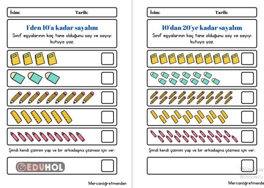 1-20 arası nesneleri sayalım
