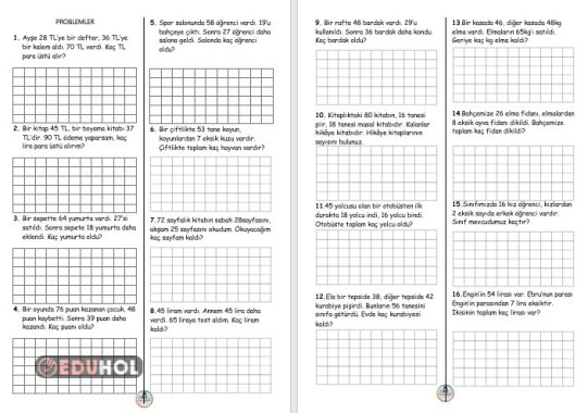 TOPLAMA VE ÇIKARMA İŞLEMİ GEREKTİREN KARIŞIK PROBLEMLER