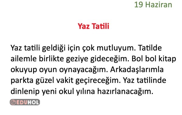 Haftalık Ödev Çizelgesi 15-19 Haziran