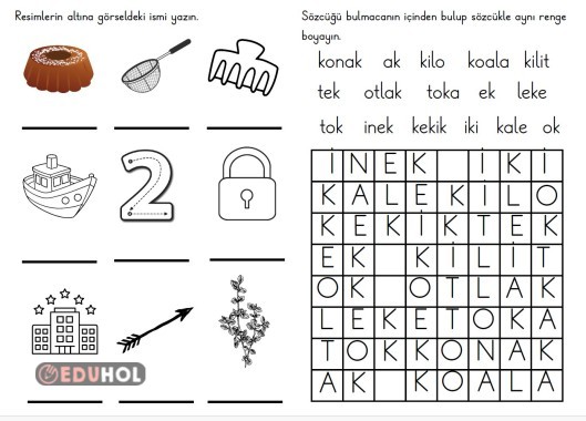 k harfi görsel isimlerini yazma, bulmaca