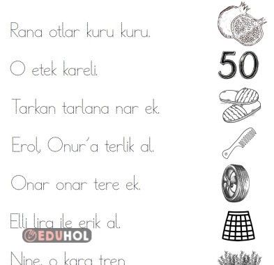 r harfi cümle ile görsel eşleştirme, kesik çizgili