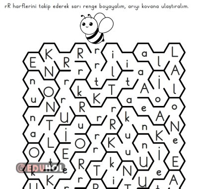 r harfini tanıma, labirent, boyama