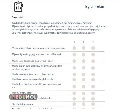 Veliler için sadeleştirilmiş değerlendirme formu