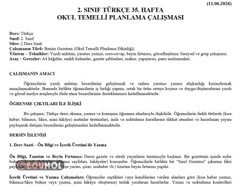 2.SINIF 35.HAFTA OKUL TEMELLİ PLANLAMALAR