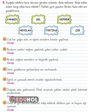 2.SINIF HAYAT BİLGİSİ AFETLER VE AFETLERE KARŞI ÖNLEMLER ETKİNLİK