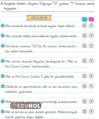 2.SINIF HAYAT BİLGİSİ AFETLERE KARŞI ÖNLEMLER ETKİNLİK