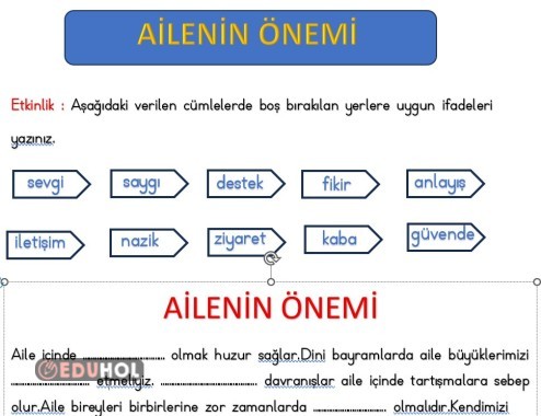 2.SINIF HAYAT BİLGİSİ AİLENİN ÖNEMİ ETKİNLİĞİ