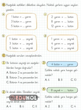 2.SINIF MATEMATİK BÜTÜN YARIM ÇEYREK ARASINDAKİ İLİŞKİ