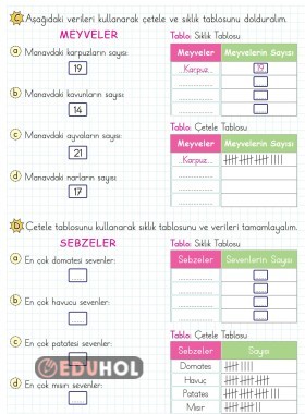 2.SINIF MATEMATİK ÇETELE VE SIKLIK TABLOSU ETKİNLİK