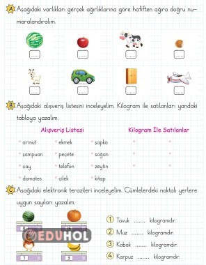 2.SINIF MATEMATİK KİLOGRAMIN KULLANILDIĞI YERLER ETKİNLİK
