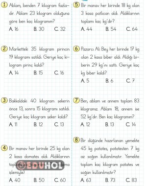 2.SINIF MATEMATİK KÜTLE ÖLÇÜSÜ PROBLEMLERİ ETKİNLİK