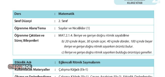 2.SINIF MATEMATİK RİTMİK SAYMA BİÇİMLENDİRİCİ DEĞERLENDİRME