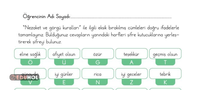 2.SINIF NEZAKET VE GÖRGÜ KURALLARI SÜREÇ DEĞERLENDİRME