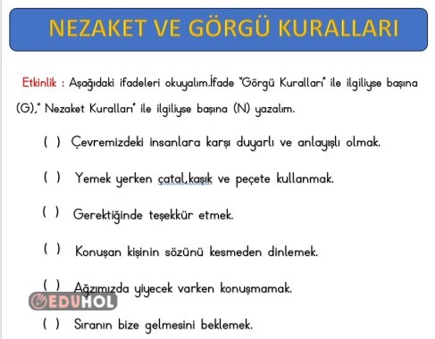 2.SINIF NEZAKET VE GÖRGÜ KURALLARI