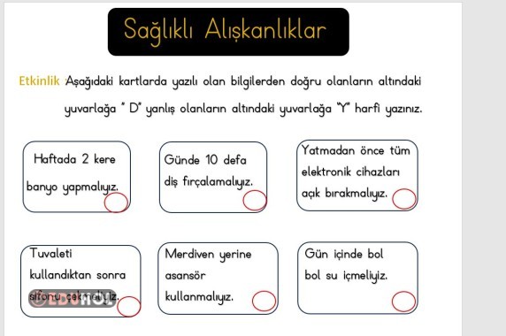 2.SINIF SAĞLIKLI ALIŞKANLIKLAR ETKİNLİK