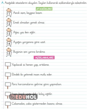 2.SINIF TÜRKÇE ATASÖZLERİ ETKİNLİK