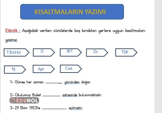 2.SINIF TÜRKÇE KISALTMALARIN YAZIMI ETKİNLİK