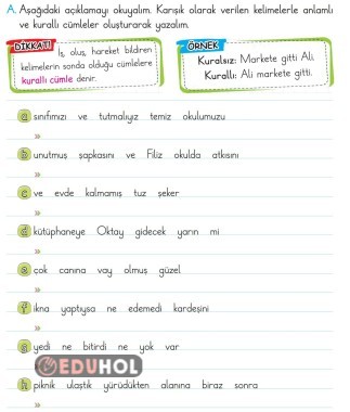 2.SINIF TÜRKÇE KURALLI VE ANLAMLI CÜMLE ETKİNLİK