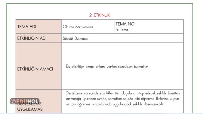2.SINIF TÜRKÇE OKUMA SERÜVENİMİZ DESTEKLEME ETKİNLİĞİ