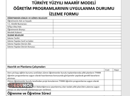 2.SINIF TÜRKİYE YÜZYILI MAARİF MODELİ TEFTİŞ FORMU
