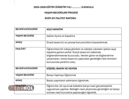 2.SINIF YAŞAM BECERİLERİ PROJESİ EKİM RAPORU