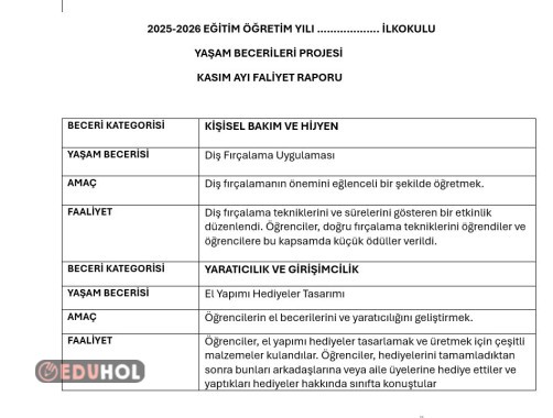 2.SINIF YAŞAM BECERİLERİ PROJESİ KASIM RAPORU