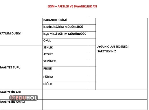 YEŞİL VATAN PROJESİ AYLIK İZLEME VE DEĞERLENDİRME FORMU