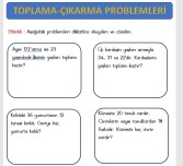 2.SINIF MATEMATİK TOPLAMA VE ÇIKARMA İŞLEMİ PROBLEMLERİ