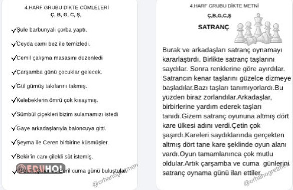 4.HARF GRUBU(Ç-B-G-C-Ş) DİKTE METNİ VE CÜMLELERİ