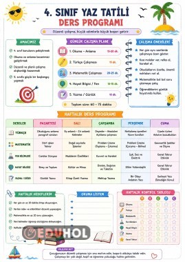 4. Sınıf yaz tatili ders programı