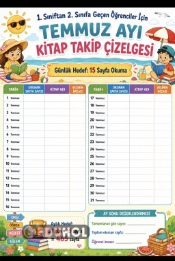 Temmuz ayı 1. Sınıftan 2. Sınıfa geçenler için kitap takip çizelgesi