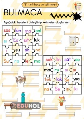 S harfi hece ve kelime bulmacası