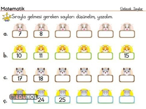 1 er Ritmik Sayma (verilmeyen sayıları tamamlama)