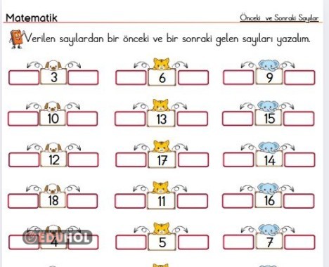 1 'er Ritmik sayma (önceki ve sonraki sayılar)