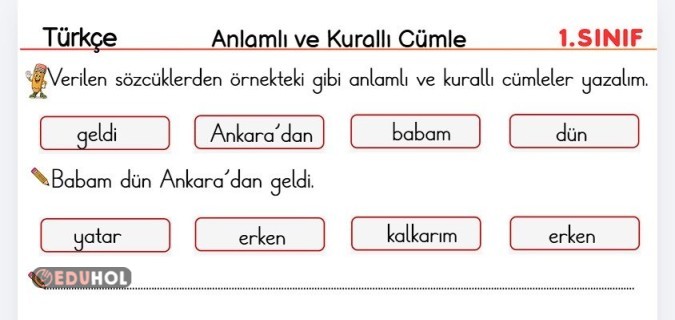Anlamlı ve Kurallı Cümle Çalışma Etkinlikleri