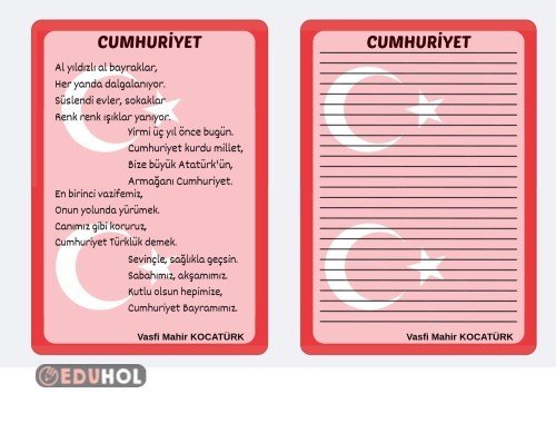 29 EKİM CUMHURİYET BAYRAMI ŞİİR VE ŞİİR YAZMA SAYFASI