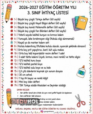 3.sınıf ihtiyaç listesi