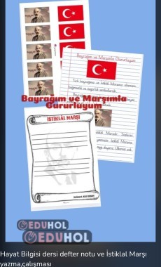 Hayat bilgisi dersi İstiklal Marşı ve bayrağımız defter notu