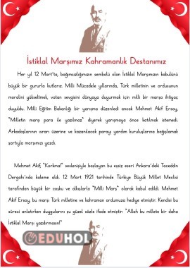 İSTİKLAL MARŞI OKUMA ANLAMA BOYAMA ETKİNLİĞİ