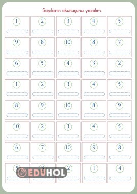 1-10 Sayıların Okunuşu Çalışması