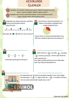 kesirlerde işlemler 4. sınıf